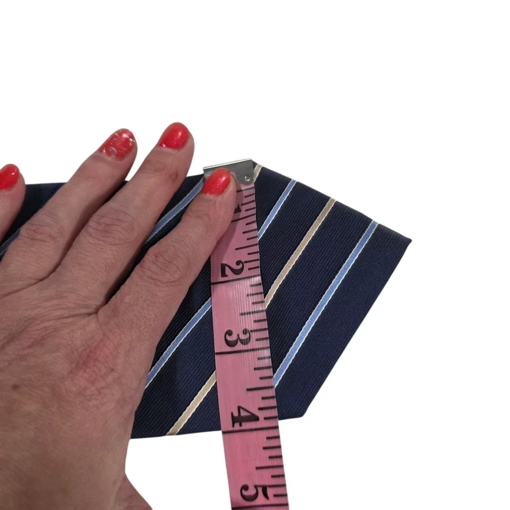 ROUNDTREE & YORKE Striped REPP Silk Handmade Necktie Blue Navy Cream‎ Classic